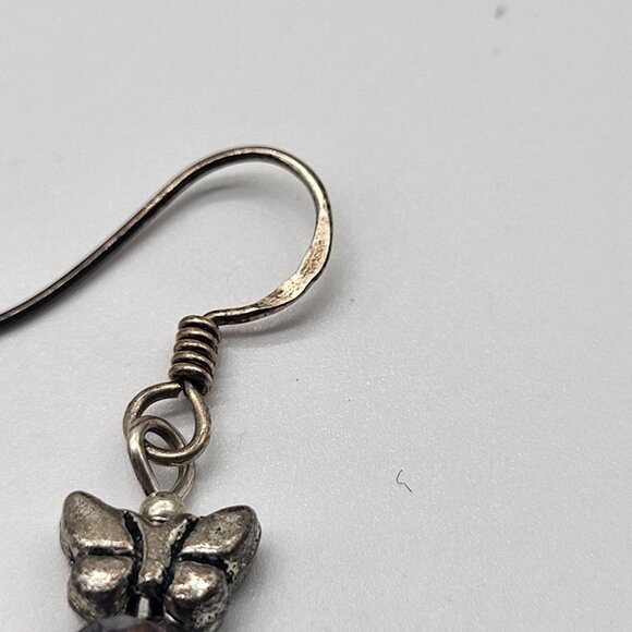 VTG Sterling Silver Butterfly Dangle Drop Earrings Dainty Purple AB style bead - Picture 3 of 8